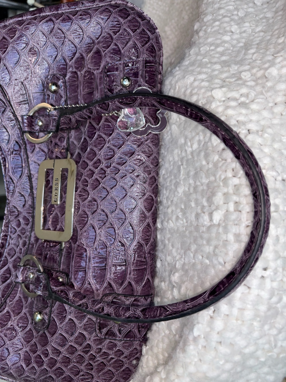Vintage Y2K GUESS Purple Plum Croc Satchel Shoulder Bag Large G Charm Rare 2000s - Picture 10 of 14